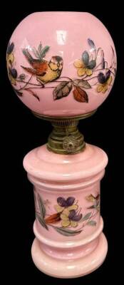 Miniature Pink Oil Lamp with Bird Design