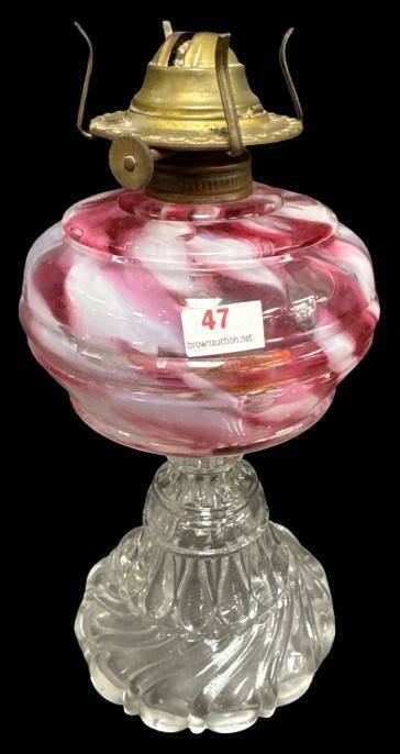 Decorative Cranberry Opalescent Glass Kerosene Lamp