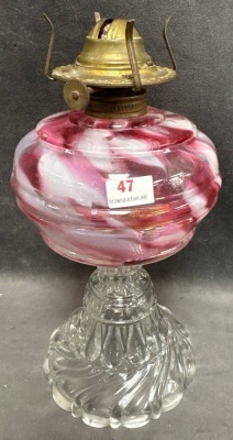 Decorative Cranberry Opalescent Glass Kerosene Lamp - 2