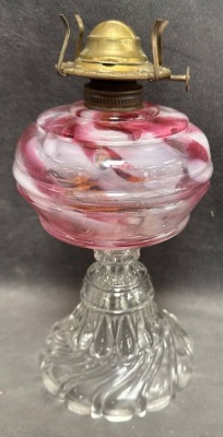 Decorative Cranberry Opalescent Glass Kerosene Lamp - 3