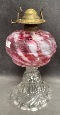Decorative Cranberry Opalescent Glass Kerosene Lamp - 5