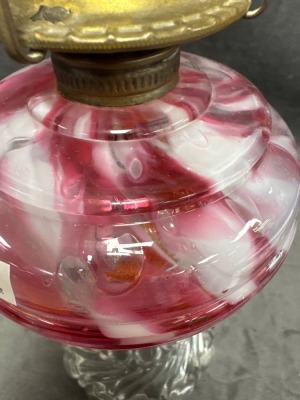 Decorative Cranberry Opalescent Glass Kerosene Lamp - 6