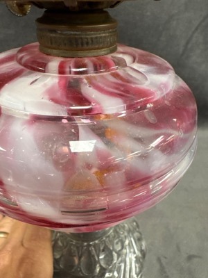 Decorative Cranberry Opalescent Glass Kerosene Lamp - 7
