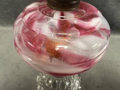 Decorative Cranberry Opalescent Glass Kerosene Lamp - 8