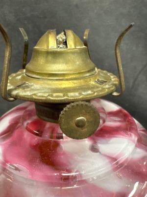 Decorative Cranberry Opalescent Glass Kerosene Lamp - 9
