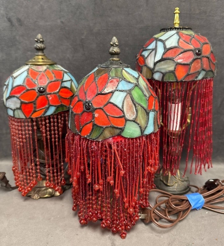 Three Modern Stained Glass Candle Lamps