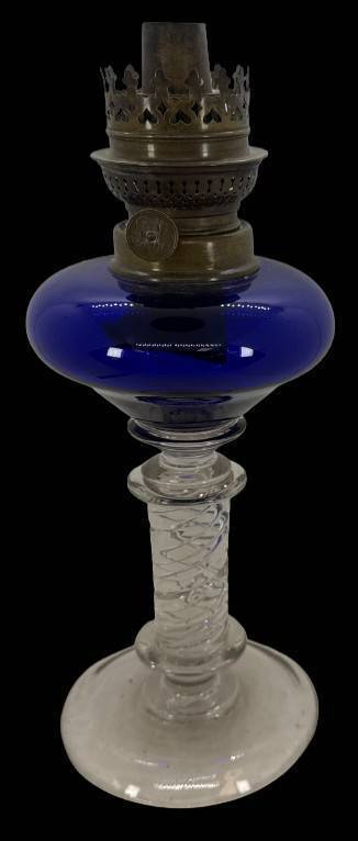 Cobalt Glass Oil Lamp With Brass Burner