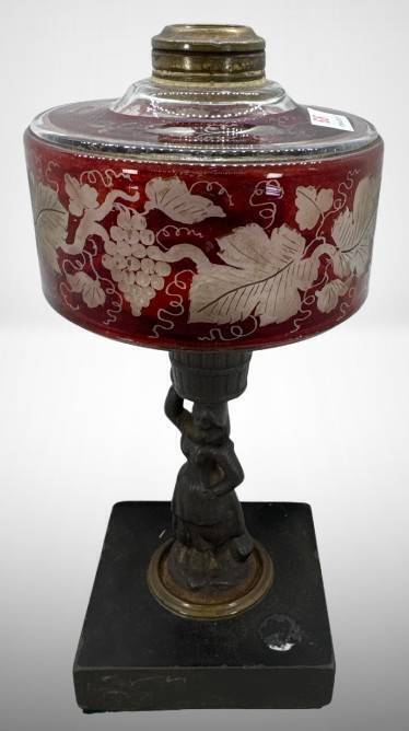 Ruby Cut-to-Clear Glass Oil Lamp