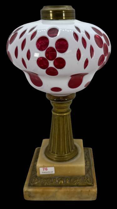 19th Century Bohemian Cranberry Oil Lamp