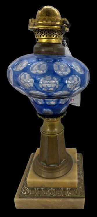 19th Century Bohemian Cobalt Oil Lamp