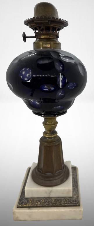 Cut-to-Clear Glass Oil Lamp With Brass Base