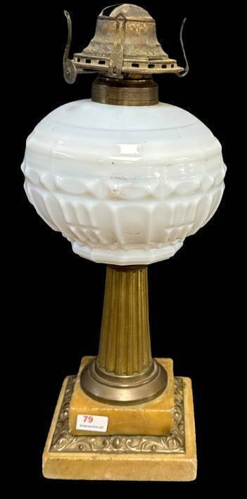 Oil Lamp with Brass and Marble Base
