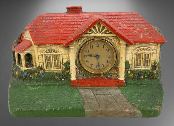 Bungalow House Clock with Red Roof Design