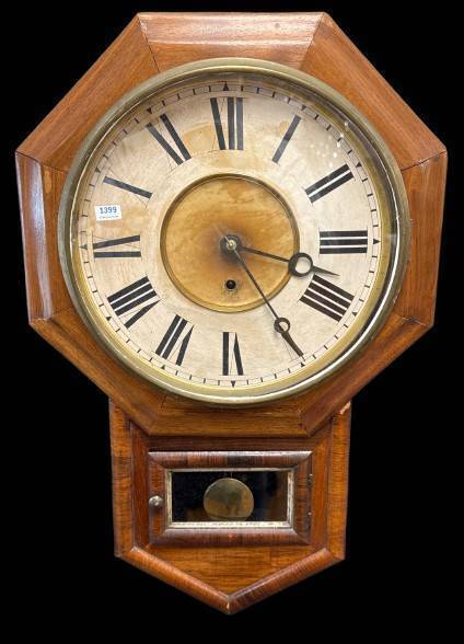 Octagonal Wall Clock With Key and Pendulum