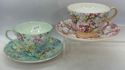 Shelley Chintz Teacup and Saucer Sets, Melody & Maytime