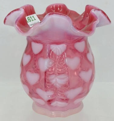 Fenton Cranberry Opalescent Glass Heart Pattern Vase