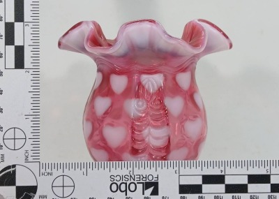 Fenton Cranberry Opalescent Glass Heart Pattern Vase - 6