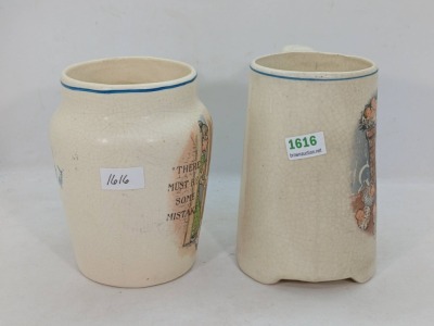 (2) Roseville Creamware Mugs with Stork Designs - 4