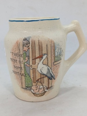 (2) Roseville Creamware Mugs with Stork Designs - 5