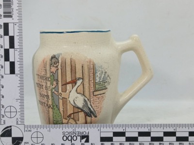 (2) Roseville Creamware Mugs with Stork Designs - 8