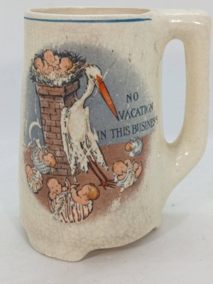 (2) Roseville Creamware Mugs with Stork Designs - 9