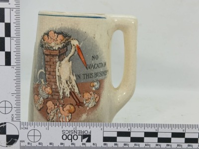 (2) Roseville Creamware Mugs with Stork Designs - 11