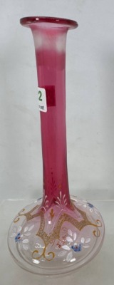 Hand-Painted Stick Neck Vase With Floral Motif - 2