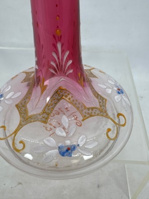 Hand-Painted Stick Neck Vase With Floral Motif - 5