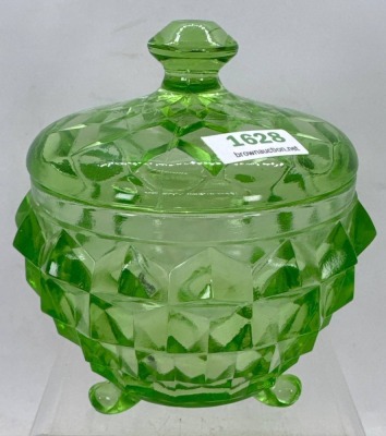 Green Uranium Glass Covered Dish