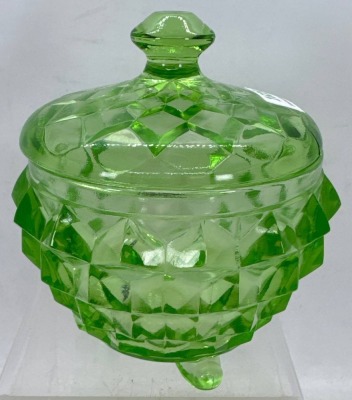 Green Uranium Glass Covered Dish - 3