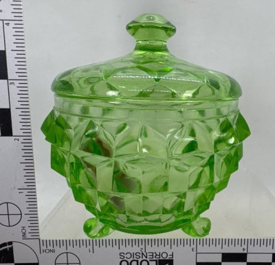 Green Uranium Glass Covered Dish - 4