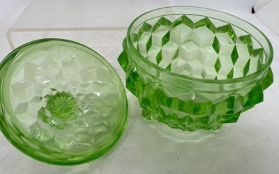 Green Uranium Glass Covered Dish - 5
