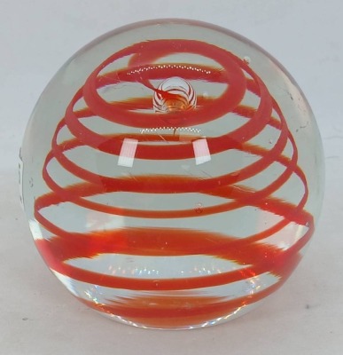 Clear Glass Paperweight With Red Swirl - 2