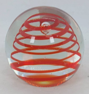 Clear Glass Paperweight With Red Swirl - 3