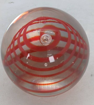 Clear Glass Paperweight With Red Swirl - 4