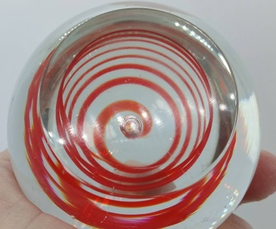 Clear Glass Paperweight With Red Swirl - 5