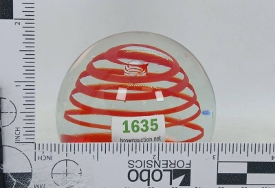 Clear Glass Paperweight With Red Swirl - 6