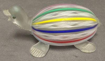 Handcrafted Art Glass Turtle With Colorful Stripes