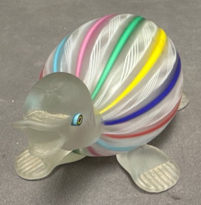 Handcrafted Art Glass Turtle With Colorful Stripes - 2