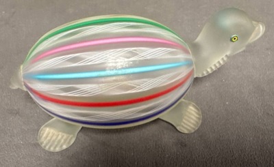 Handcrafted Art Glass Turtle With Colorful Stripes - 3