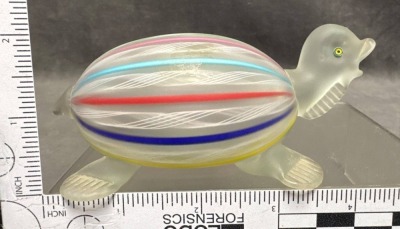 Handcrafted Art Glass Turtle With Colorful Stripes - 4