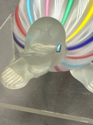 Handcrafted Art Glass Turtle With Colorful Stripes - 8