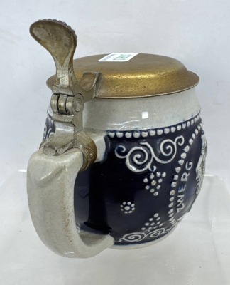 German Stoneware Lidded Beer Stein, 1/8L - 6