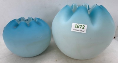 (2) Blue Satin Glass Rose Bowls - 2