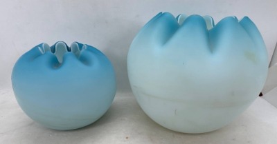 (2) Blue Satin Glass Rose Bowls - 3
