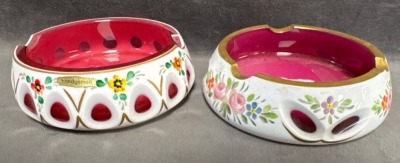 Hand-Painted Bohemian Glass Ashtrays