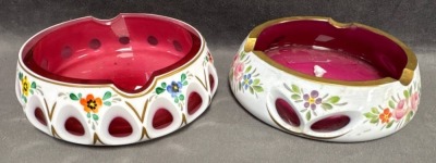Hand-Painted Bohemian Glass Ashtrays - 2