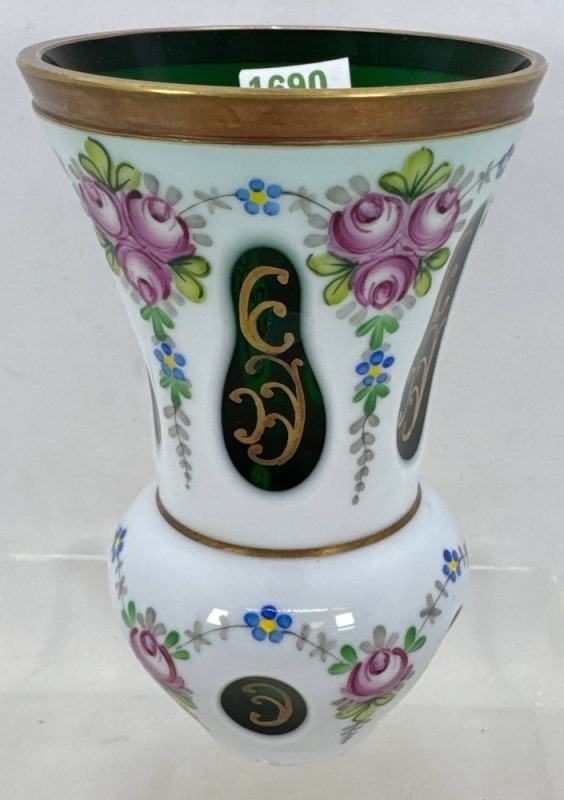 Bohemian Glass Vase with Floral Motifs