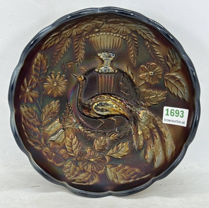 Northwood Carnival Glass Peacock at the Urn Sauce Bowl