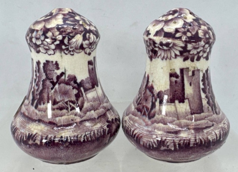 Purple Transferware Salt and Pepper Shakers